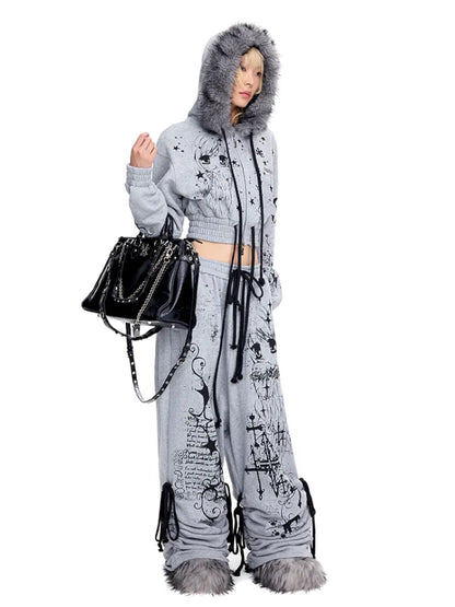 Angel Girl Doodle Print Short Hoodie【s0000014090】