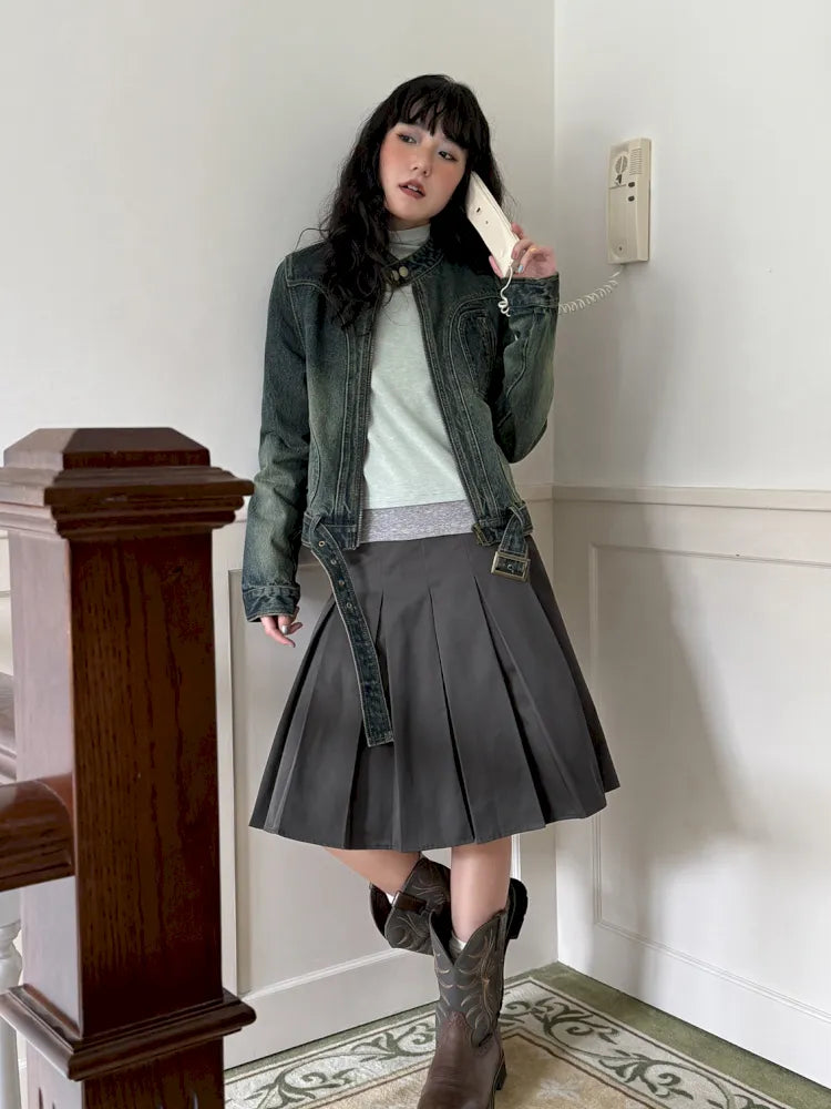 Retro-Washed Distressed Slim-Fit Denim Jacket【s0000013996】