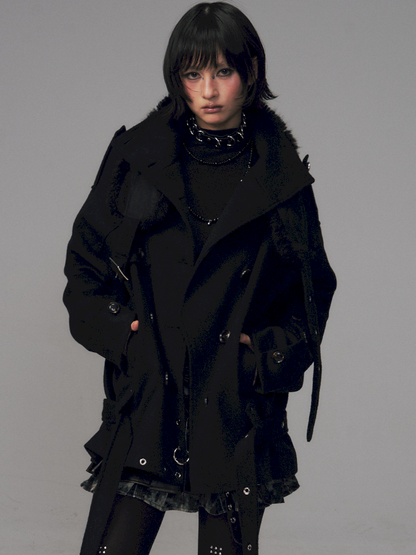 Dark Wool Double-Breasted Coat【s0000014451】