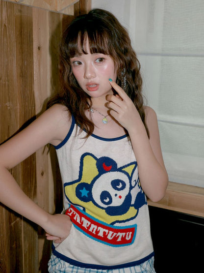 Panda angel pattern knitted halter top【s0000012755】