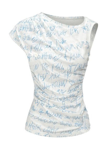 Letter Printed Pleated T-Shirt【s0000012415】