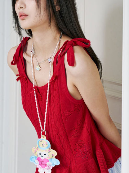 Knit Bow Lace Camisole Top【s0000012356】