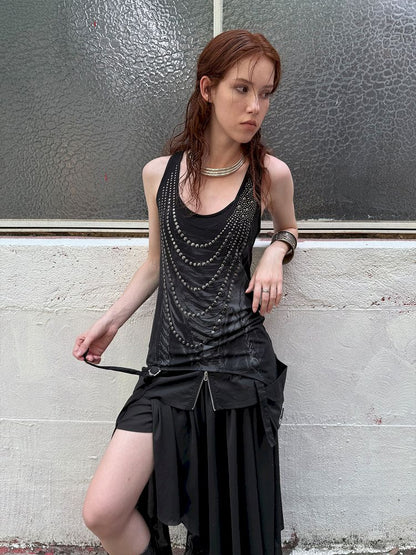 Irregular Print Metal Rivet Long Vest【s0000012830】