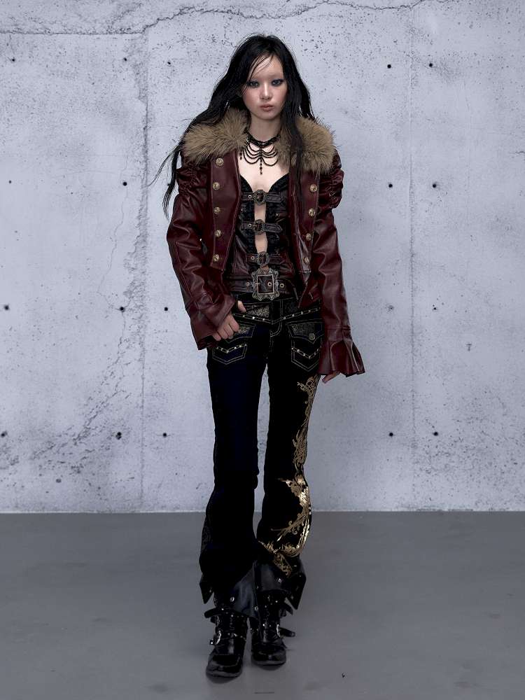 Court Punk Fur Waist Leather Coat【s0000014927】