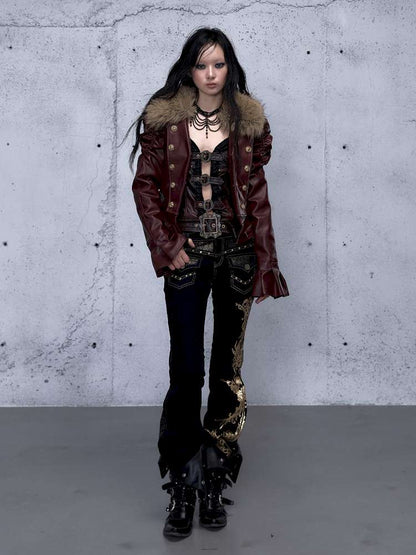 Court Punk Fur Waist Leather Coat【s0000014927】