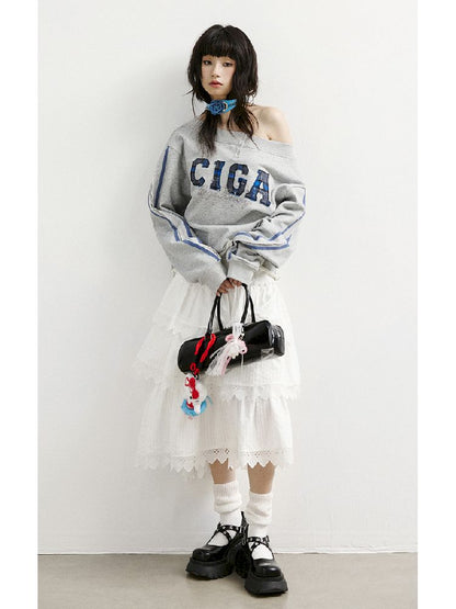 하나의 어깨 슬래시 다중 스웨트 셔츠 [S0000011427]