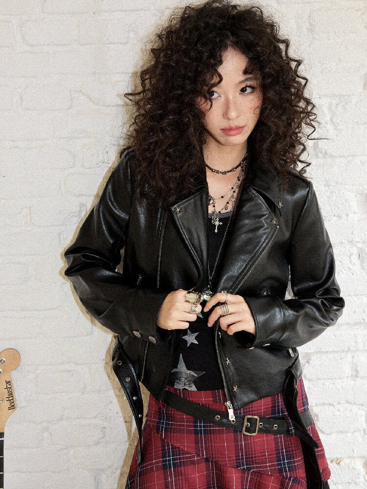 Sleek Rock Star Leather Jacket【s0000017903】