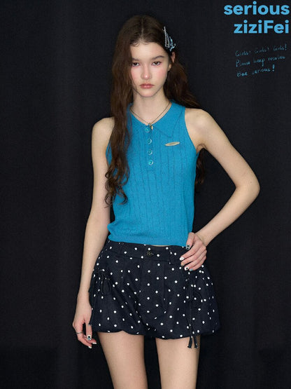 Bubble Halter Polo Knit Tank Top【s0000017256】