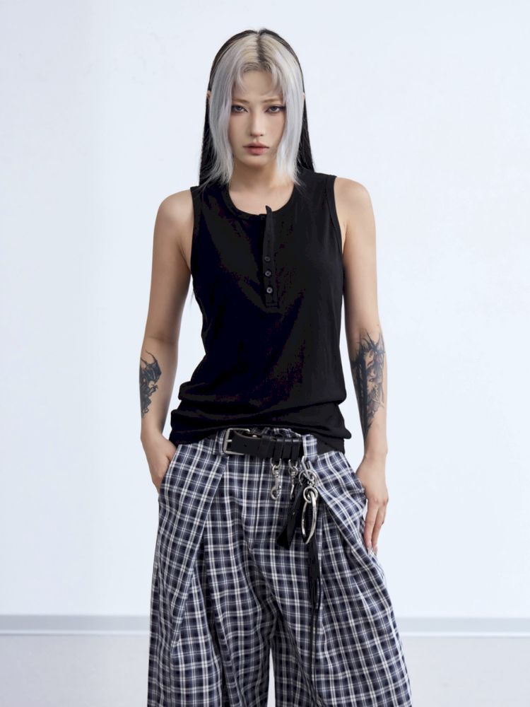 Henley Neck Slim Sleeveless Vest【s0000013197】