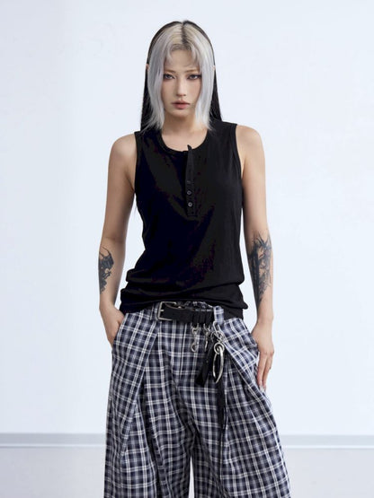 Henley Neck Slim Sleeveless Vest【s0000013197】
