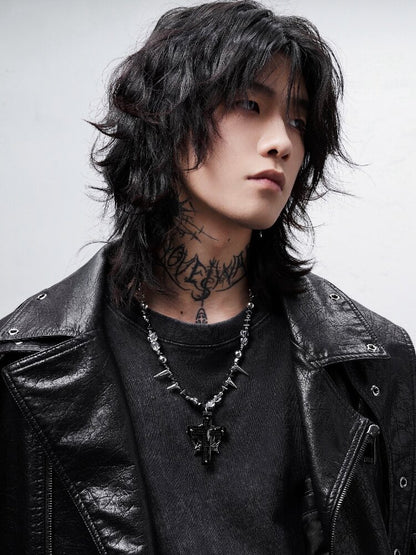 Black Magic Rivet Cross Heavy Necklace【s0000018971】