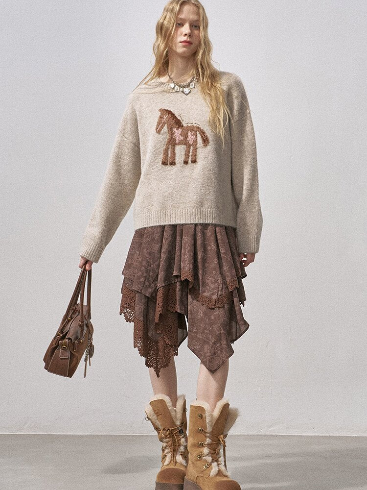 Lace Paneled Irregular Skirt【s0000015901】