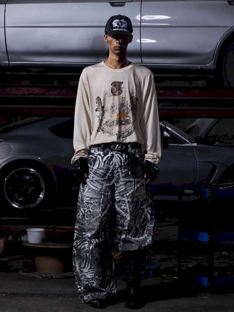 Tiger Print Gradient Wide Jeans【s0000015176】