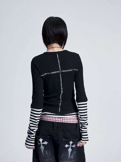 Striped Cross Rivet Stacked Top【s0000015011】