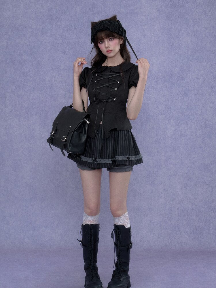 Strappy Puff Sleeve Shirt Top【s0000017272】
