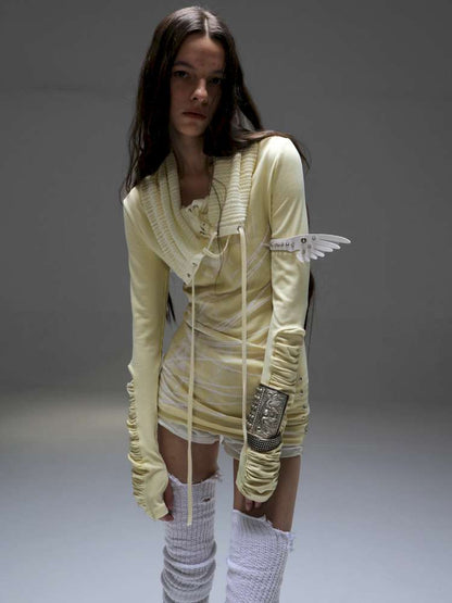 Original Shoulder Knit Stacked Collar Top【s0000014712】