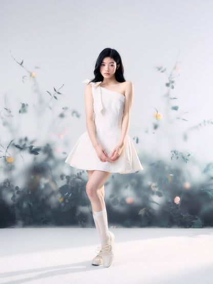 Flower Texture Bow Mini Dress【s0000015916】