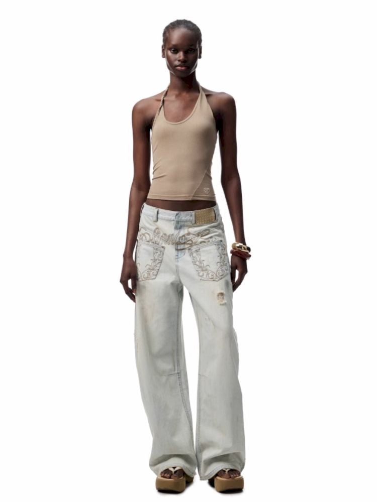 Slant U Neck Button Knot Solid Color Camisole【s0000012394】