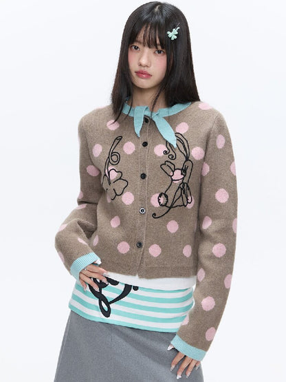 Contrasting Bow Polka Dot Sweater【s0000016382】