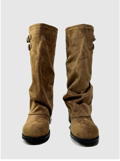 Pleated Belt Buckle Knight Boots【s0000015721】