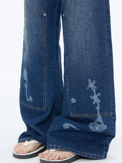 Stud Washed Two Tone Raw Jeans【s0000016398】