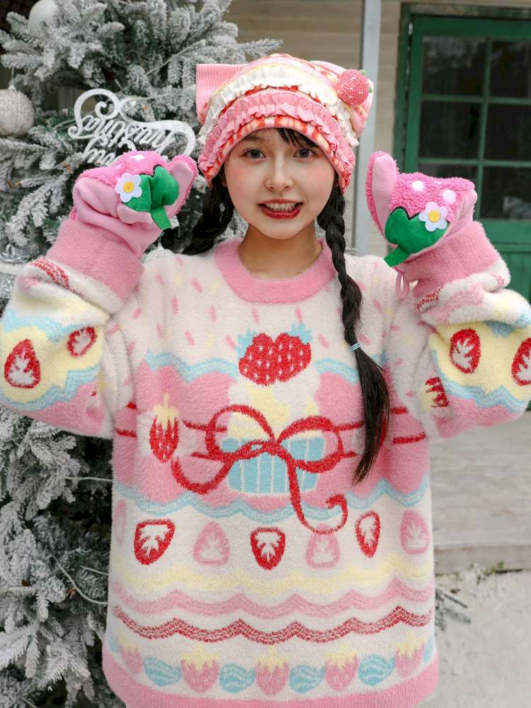 Pink Mink Hair Strawberry Sweater【s0000015103】