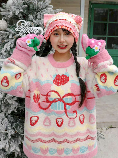 Pink Mink Hair Strawberry Sweater【s0000015103】