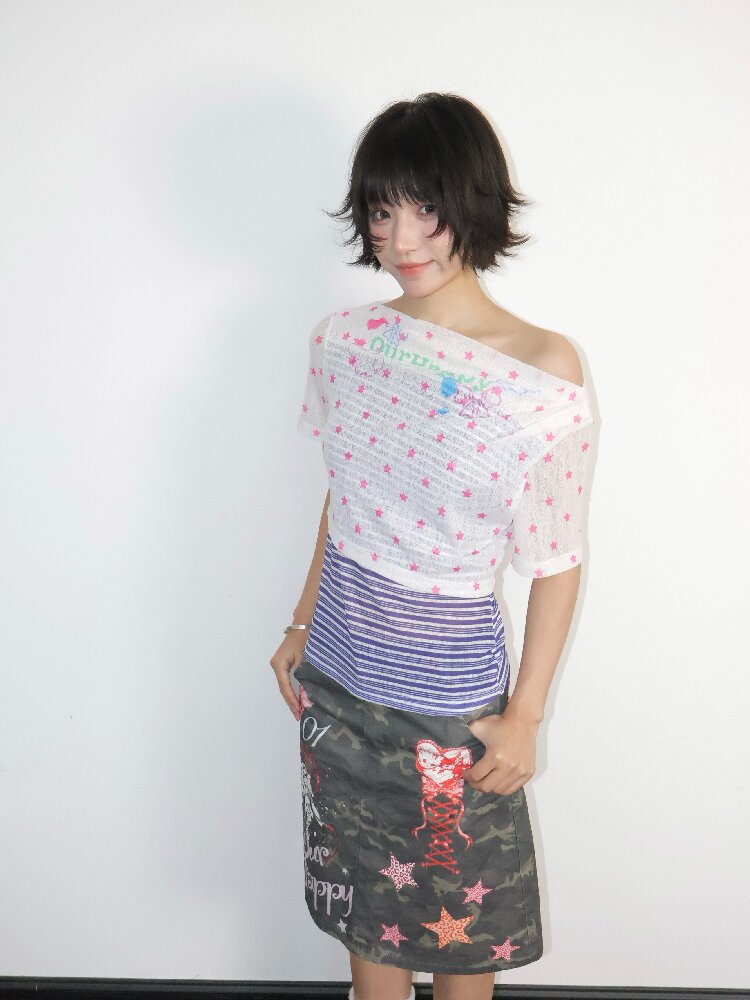 Y2K Star Mesh Elastic Short Top【s0000018677】