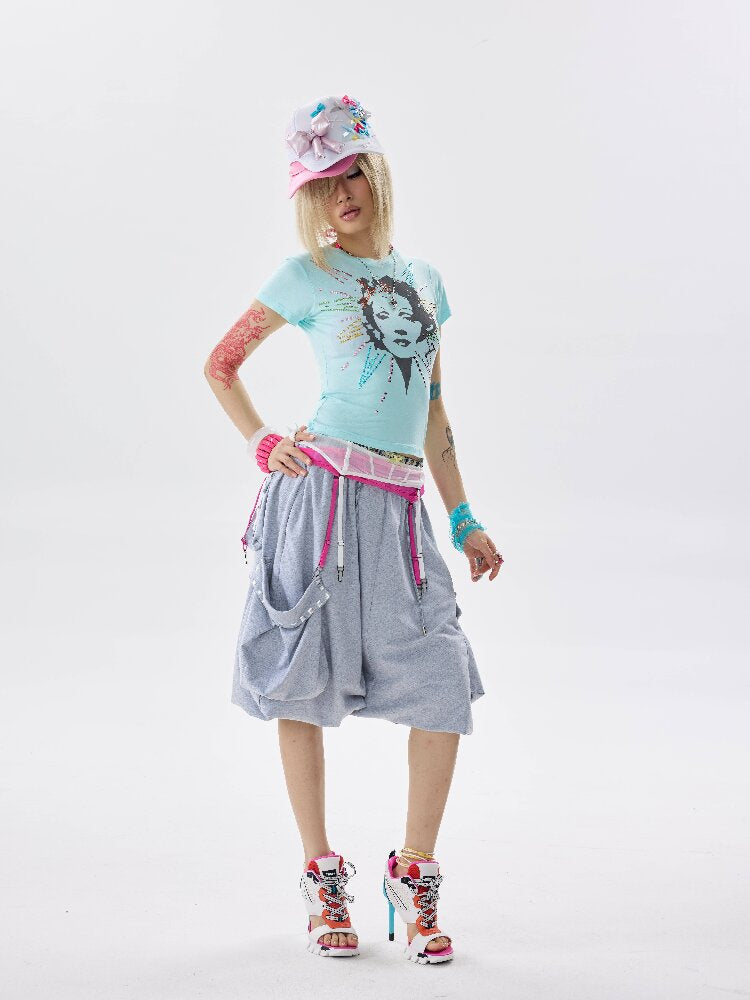 Detachable Hem Rhinestone T Shirt【s0000017637】