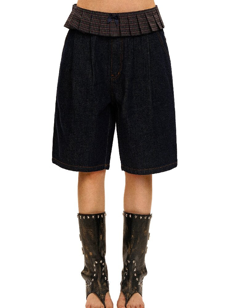 Pleated Plaid Straight Leg Jeans【s0000017912】