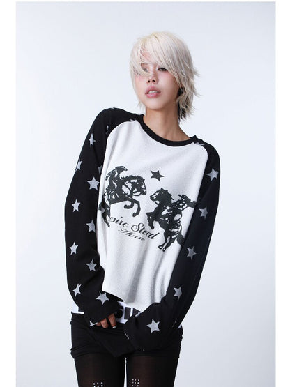 Waffle Star Raglan Long Sleeve T-Shirt【s0000016181】