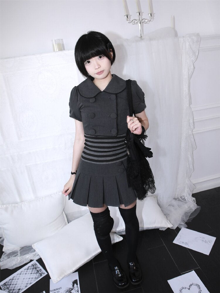 Gray Pleated Midi Skirt Blazer Set【s0000017400】