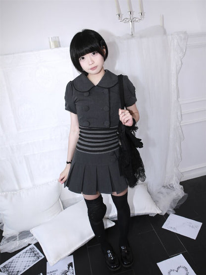 Gray Pleated Midi Skirt Blazer Set【s0000017400】
