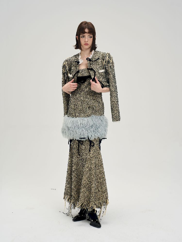 Bow Removable Raw Edge Slimming Dress【s0000005295】