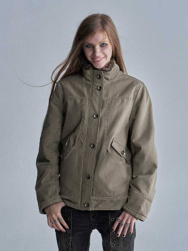 Distressed Lambswool Padded Jacket【s0000019094】
