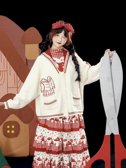 Contrasting Navy Collar Knit Cardigan【s0000014155】