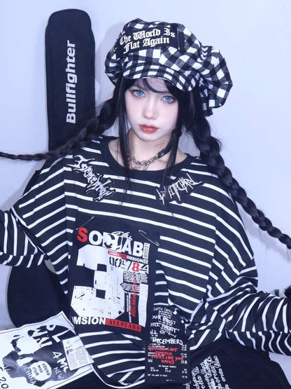 Punk Striped Fleece Sweatshirt【s0000014626】