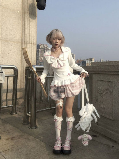 Lace Large Embroidered Bow Tops T-Shirt【s0000011844】