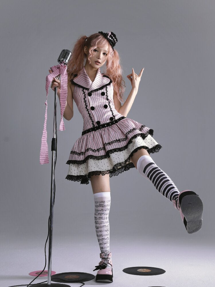 Striped Black Sweet Suit Collar Jsk【s0000016222】