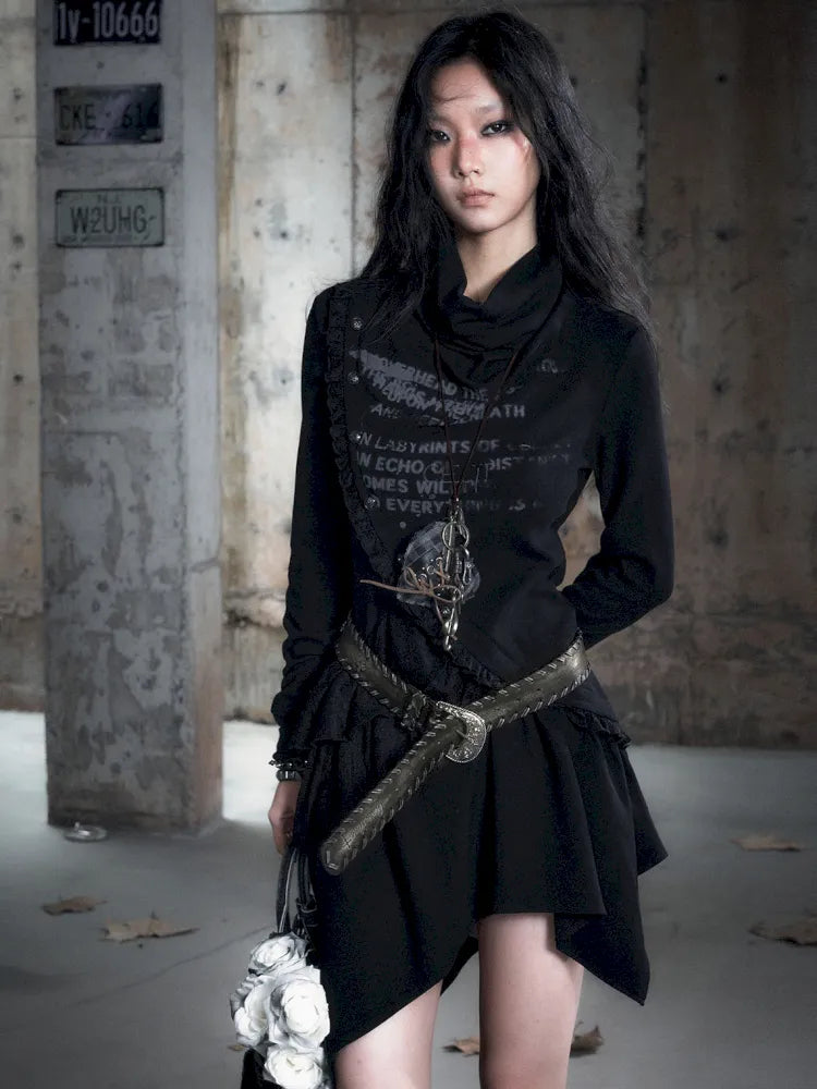 Asymmetric Collar Long-Sleeve Dress【s0000013960】