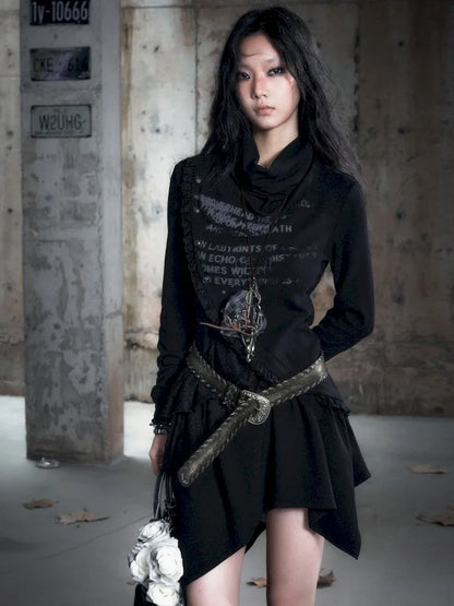 Asymmetric Collar Long-Sleeve Dress【s0000013960】