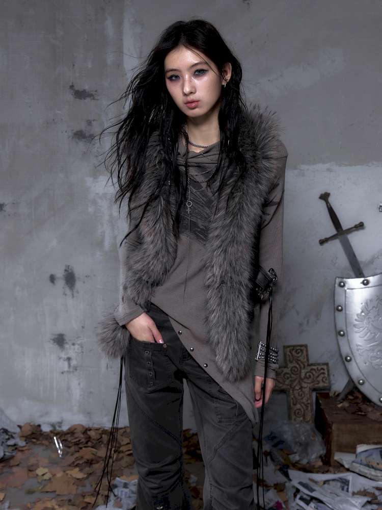 Tie-Front Shearling Vest【s0000014459】