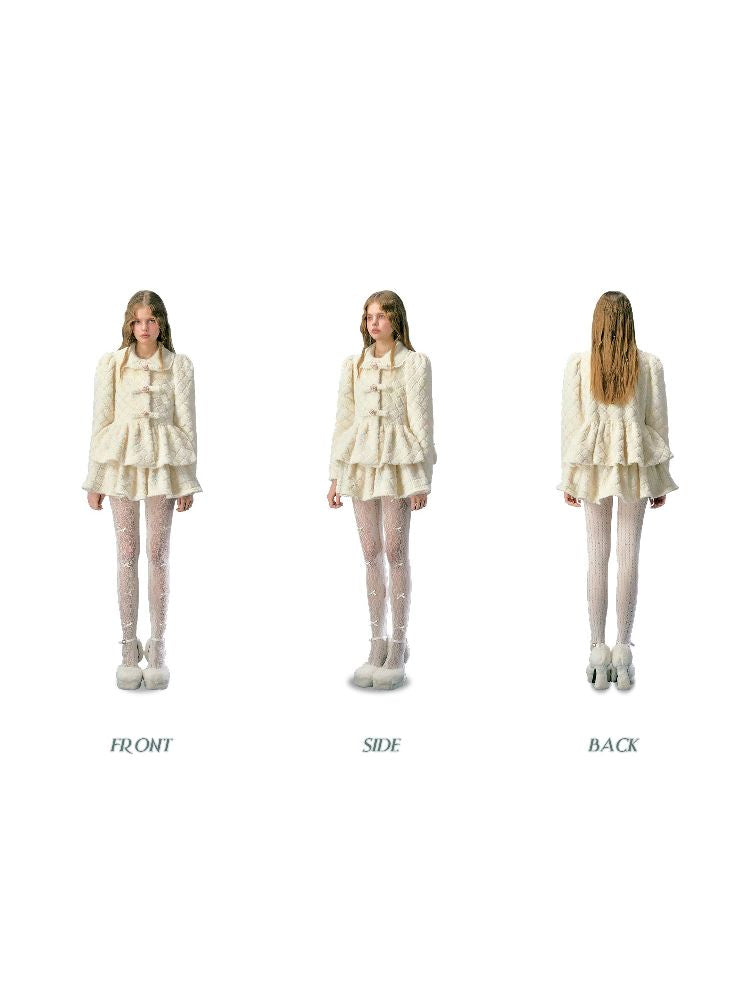 Collarless Bubble Sleeve Short Jacket Set【s0000005138】