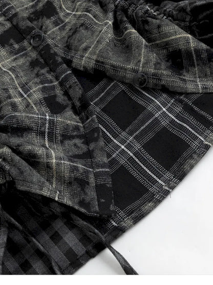 Drawstring Black-Gray Checkered Shir【s0000013959】