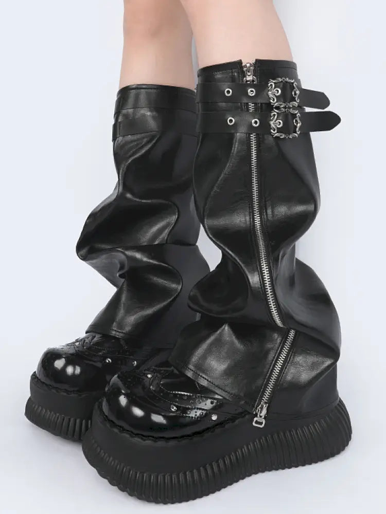 Cyberpunk-inspired black Y2K leg warmers【s0000014182】