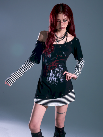 Slash Neck Slim Waisted Dresses t-shirt【s0000013694】