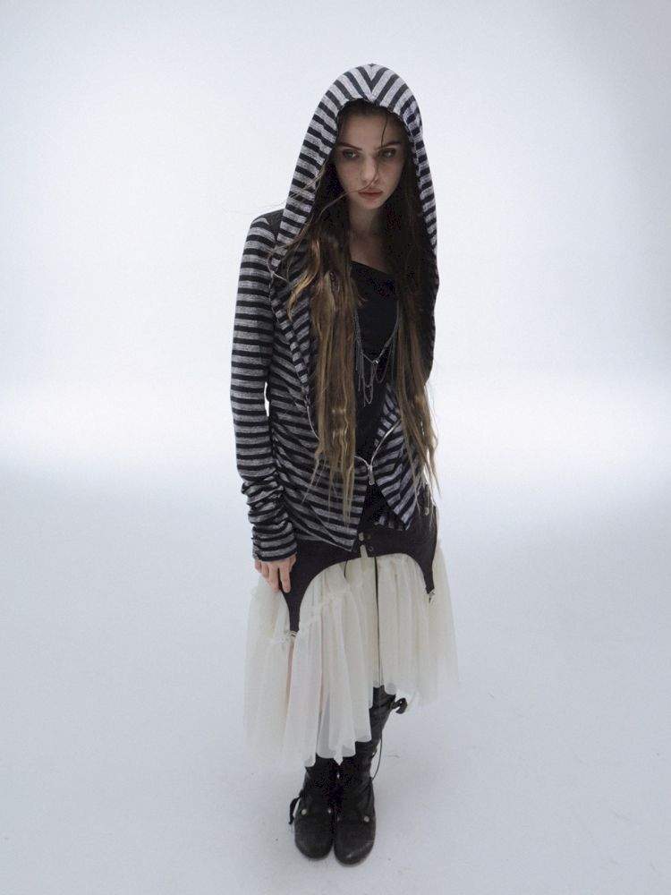 Patchwork Striped Hooded Pullover【s0000013900】