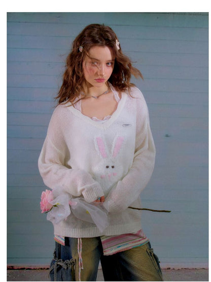 Large V-neck Knit Sunscreen Cover-up Shirt【s0000011682】