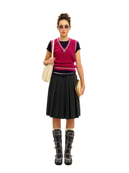 Linen Satin Panel Plaid Skirt【s0000016070】