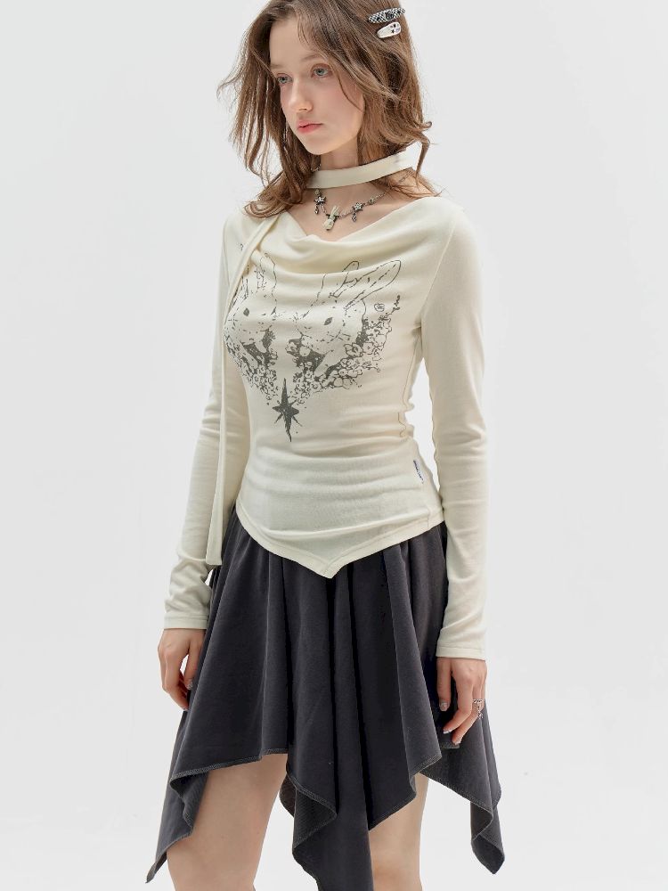 Swing Neck Long Sleeve T-Shirt【s0000011520】